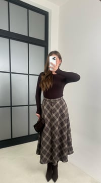 Kahve Düğmeli Kuşaklı Ekose Etek GAUS-00771GAUSETEKGAUS-00771