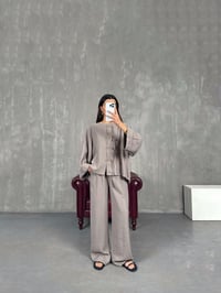 Vizon Yaka Düğmeli Gömlek Beli Lastikli Pantolon Tensel Takım Gaus00238GausTAKIMGU1001552