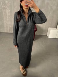Saja Antrasit Fermuarlı Yumuşak Triko ElbiseGausELBİSEGU00904177