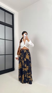 Lacivert Kahve Baskılı Maxi Boy Astarlı Şifon Etek Gaus00349GausETEKGU1001814