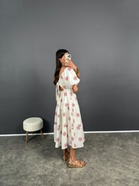 Cool Pembe Empirme Sırt Fiyonklu Keten Elbise GausELBİSEGU008477