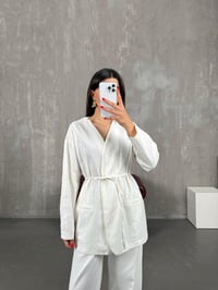 Beyaz Kuşaklı Gabardin Takım Gaus00157GausTAKIMGU1001361