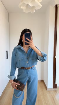 Mavi Beli Lastikli Tencel Denim Tulum GAUS-01394GAUSTULUMGAUS-01394