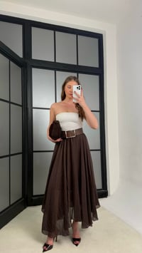 Acı Kahve Beli Lastikli Astarlı Şifon Etek GAUS-01266GAUSETEKGAUS-01266