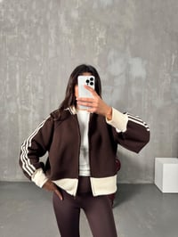 Brenda Kahve Üç İplik Şardonlu Ribanalı Fermuarlı CeketGausCEKETGU00904074