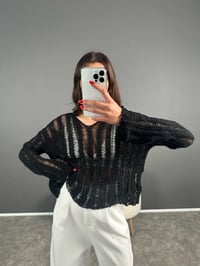 Siyah V Yaka Ajurlu Triko GausCROPGU007174