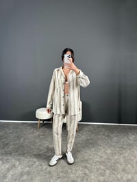 Miley Çizgili Oversize Keten İkili Takım GausTAKIMGU004545