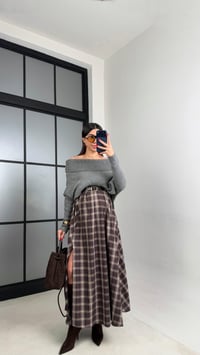 Bej Yırtmaçlı Kemerli Ekose Desenli Etek GAUS-01065GAUSETEKGAUS-01065