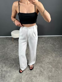 Vive Beyaz Keten Arkası Lastikli Pantolon GausPANTOLONGU007289