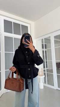 Lacivert Kuşaklı Astarlı Dik Yaka Ceket GAUS-02175GAUSJacketsGAUS-02175