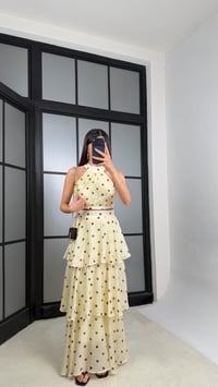 Soft Sarı Crop Katlı Volanlı Astarlı Etek Puantiye Desenli Takım GAUS-01428GAUSTAKIMGAUS-01428