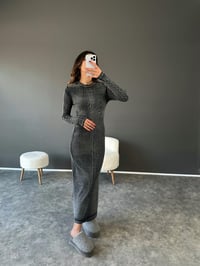 Antrasit Eskitme Fitilli Triko Maxi Elbise GausELBİSEGU002484