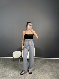 Vive Gri Keten Arkası Lastikli PantolonGausPANTOLONGU007293