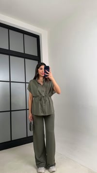 Haki Beli Lastikli Hırka Pantolon Taşlı Modal Takım GAUS-01064GAUSTAKIMGAUS-01064