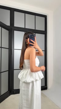 Beyaz Balon Bluz Beli Lastikli Şalvar Pantolon İkili Premium Takım GAUS-01569GAUSTAKIMGAUS-01569