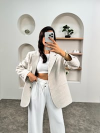 Melins Ekru Çizgili Astarlı Sakallı Blazer CeketGausCEKETGU00903575