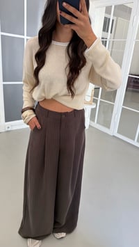 Kahve Beli Lastikli Şeritli İthal Kumaş Pantolon GAUS-01978GAUSPantsGAUS-01978