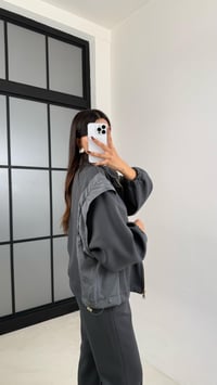 Antrasit Paraşüt Kumaş Detaylı Hırka Pantolon İkili Modal Kumaş Takım GAUS-00209GAUSTAKIMGAUS-00209