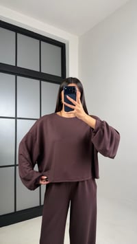 Acı Kahve Gold Tokalı Pelerin Bluz Beli Lastikli Pantolon Modal Kumaş Takım GAUS-00871GAUSTAKIMGAUS-00871