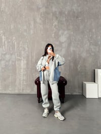 Lome Gri Denim Karışımlı Şardonlu Oversize TakımGausTAKIMGU00903862