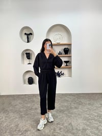 Nevia Siyah Modal Kumaş Kapüşonlu Rahat İkili TakımGausTAKIMGU008949