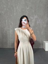 Taş Sıfır Kol Vatkalı Keten Elbise Gaus00204GausELBİSEGU1001480