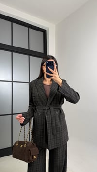 Füme Vatkalı Astarlı Kuşaklı Premium Desenli Ceket GAUS-00910GAUSCEKETGAUS-00910