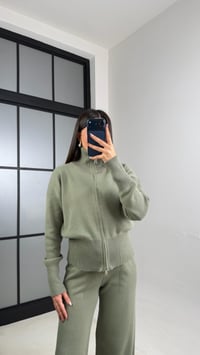 Yeşil Çift Fermuarlı Hırka Beli Lastikli Pantolon Triko Takım GAUS-01090GAUSTAKIMGAUS-01090
