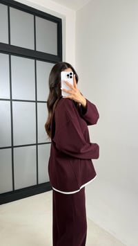 Mürdüm Tshirt Detaylı Kazak Beli Lastikli Pantolon İkili Triko Takım GAUS-00485GAUSTAKIMGAUS-00485