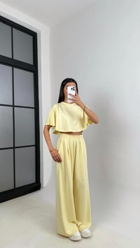 Sarı Crop Beli Lastikli Palazzo Eşofman İkili Modal Kumaş Takım GAUS-01219GAUSTAKIMGAUS-01219