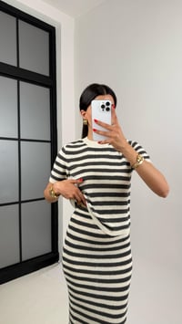 Gri Beyaz Şeritli Bluz Yırtmaçlı Etek Triko Takım Gaus00488GausTAKIMGU1002143