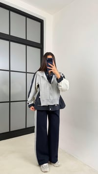 Lacivert Garnili Ceket Beli Lastikli Pantolon İkili Tasarım Takım GAUS-00699GAUSSuitsGAUS-00699