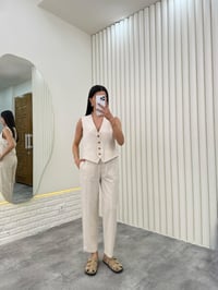 Taş Yelekli Beli Lastikli Pantolon İkili Keten Takım Gaus00276GausTAKIMGU1001642