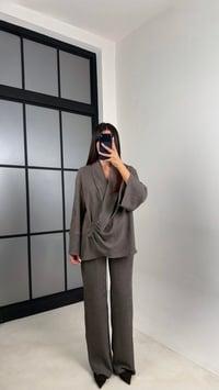 Vizon Yan Düğme Detaylı Kimono Beli Lastikli Pantolon Fitilli Kumaş Takım GAUS-00624GAUSTAKIMGAUS-00624