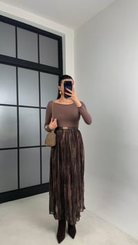 Yeşil Desenli Beli Lastikli Astarlı Şifon Etek GAUS-00923GAUSETEKGAUS-00923