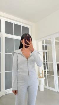Gri Geniş Yakalı Crop Hırka Beli Lastikli Eşofman İkili Basic Takım GAUS-02156GAUSTAKIMGAUS-02156