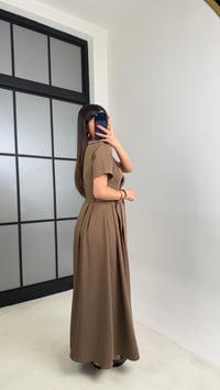 Haki Gold Toka Kuşaklı Krep Kumaş Uzun Elbise GAUS-00974GAUSDressesGAUS-00974