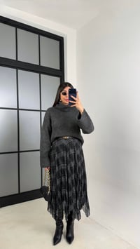 Siyah Ekose Desenli Astarlı Şifon Etek GAUS-00725GAUSETEKGAUS-00725