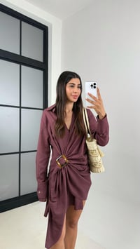 Bordo Toka Detaylı Premium Keten Elbise Gaus00689GausELBİSEGU1002591
