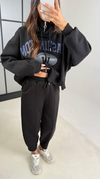 Siyah Kapüşonlu Sweatshirt Beli Lastikli Pantolon 3 İplik Şardonlu Takım GAUS-00530GAUSTAKIMGAUS-00530