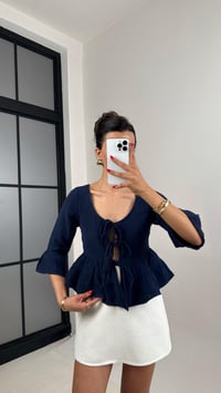 Lacivert Önden Bağlamalı Müslin Bluz Gaus00520GausBLUZGU1002220