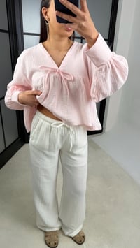 Beyaz Astarlı Beli Lastikli Müslin Pantolon GAUS-01149GAUSPANTOLONGAUS-01149