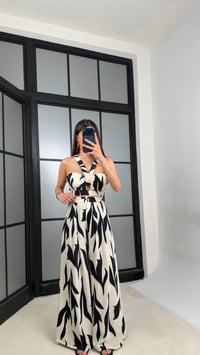 Ekru Desenli Beli Lastikli Crop Cepli Pantolon İkili Premium Takım GAUS-01390GAUSTAKIMGAUS-01390