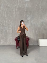 Diana Kahve Fiyonk Düğmeli Astarlı Yelek Pantolon İkili Premium TakımGausTAKIMGU100235