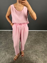 Viro Şeker Pembe İthal Kumaş Harem Pantolon Bluz İkili TakımGausTAKIMGU008266