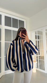 Saks Mavi Çok Renkli Şeritli Fermuarlı Polar Sweatshirt GAUS-01916 GAUS-01964GAUSSWEATSHIRTGAUS-01964