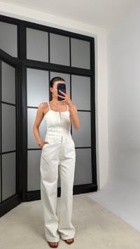 Ekru Ayarlanabilir Askılı Denim Tulum GAUS-01521GAUSJumpsuitsGAUS-01521