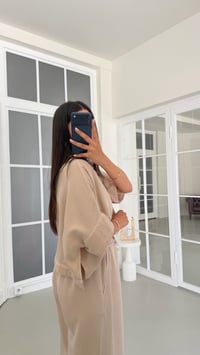 Taş Yarasa Kol Gömlek Beli Lastikli Pantolon Tencel Denim Takım GAUS-01785GAUSTAKIMGAUS-01785