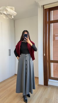 Antrasit Düğmeli Kumaş Etek GAUS-00616GAUSETEKGAUS-00616