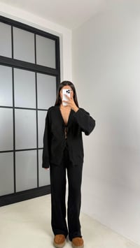 Siyah Önü Bağlamalı Hırka Beli Lastikli Pantolon Yumuşak Triko Takım GAUS-00203GAUSTAKIMGAUS-00203